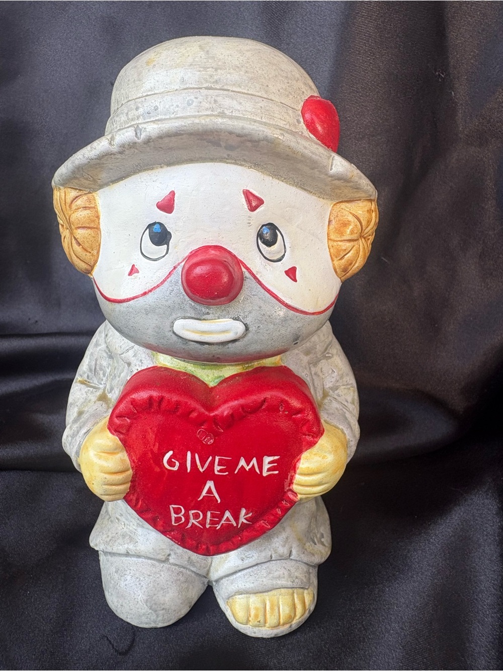 Vintage Ceramic Clown Coin Bank "Give Me A Break" Heart Hand Painted 6